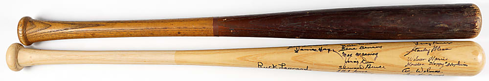 Negro League Players Association Multi-Signed Bat with (28) Signatures Plus 1950 Jackie Robinson "Batting Champion" Store Model Bat