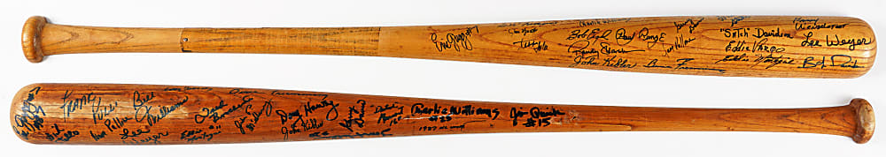 (2) Multi-Signed 1980s National League Umpires Half Bats with Many Deceased -(37) Total Signatures