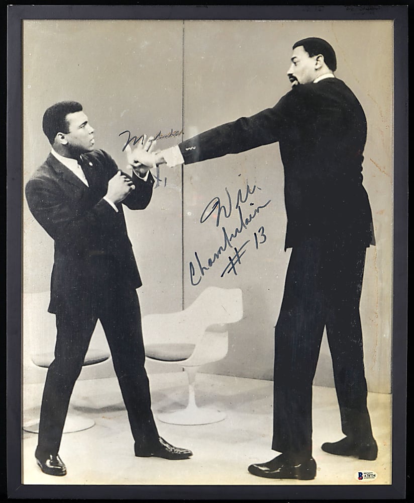 Muhammad Ali & Wilt Chamberlain Dual-Signed Photograph in Framed Display - Full Beckett LOA