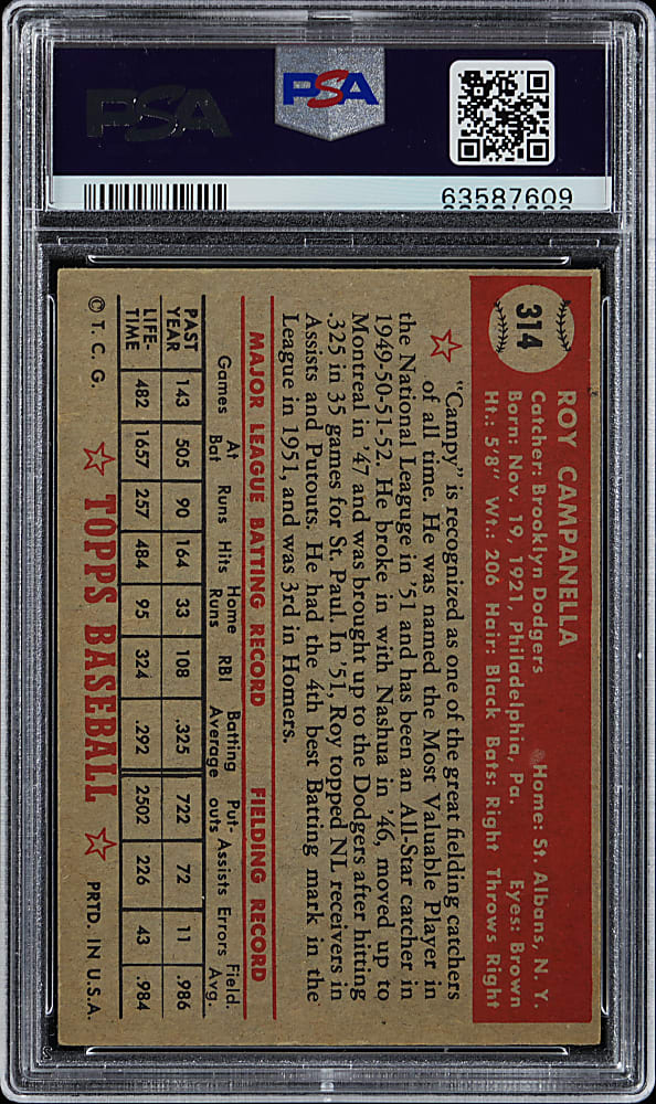 1952 Topps #314 Roy Campanella High Number PSA EX 5