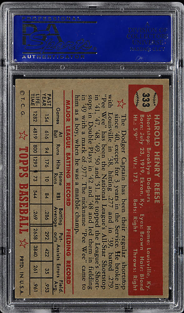 1952 Topps #333 Pee Wee Reese High Number PSA EX-MT 6