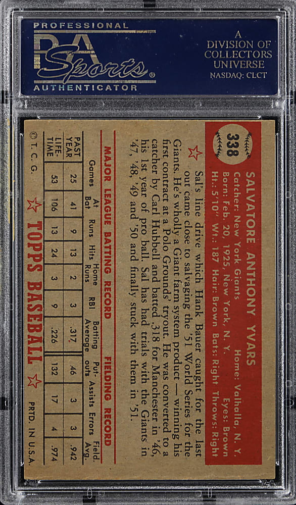 1952 Topps #338 Sal Yvars High Number PSA NM 7