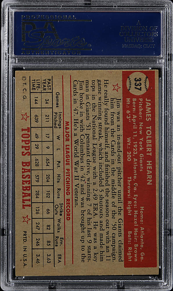 1952 Topps #337 Jim Hearn High Number PSA EX-MT 6