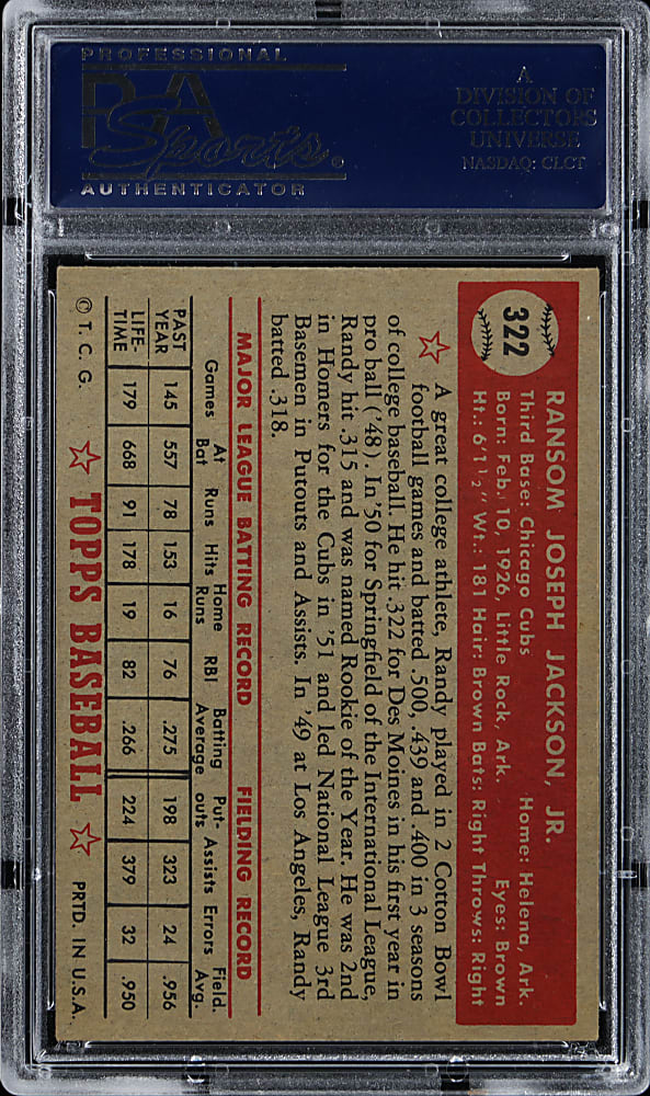 1952 Topps #322 Randy Jackson High Number PSA EX-MT+ 6.5