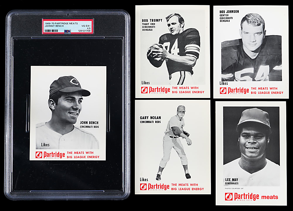 1968-1971 Cincinnati Reds/Bengals Partridge Meats Collection (5) with PSA VG-EX+ 4.5 Johnny Bench Rookie