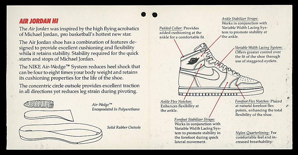 1985 Nike Michael Jordan "Air Jordan 1 Hi" Hang Tag - Scarce Early Jordan Issue