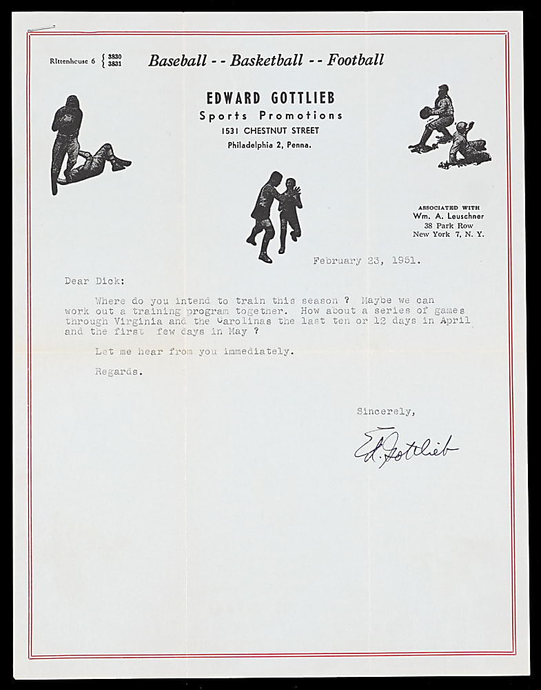 1951 Eddie Gottlieb Typed Letter Signed to Baltimore Elite Giants (Negro League) Scout Richard Powell with Branded Envelope