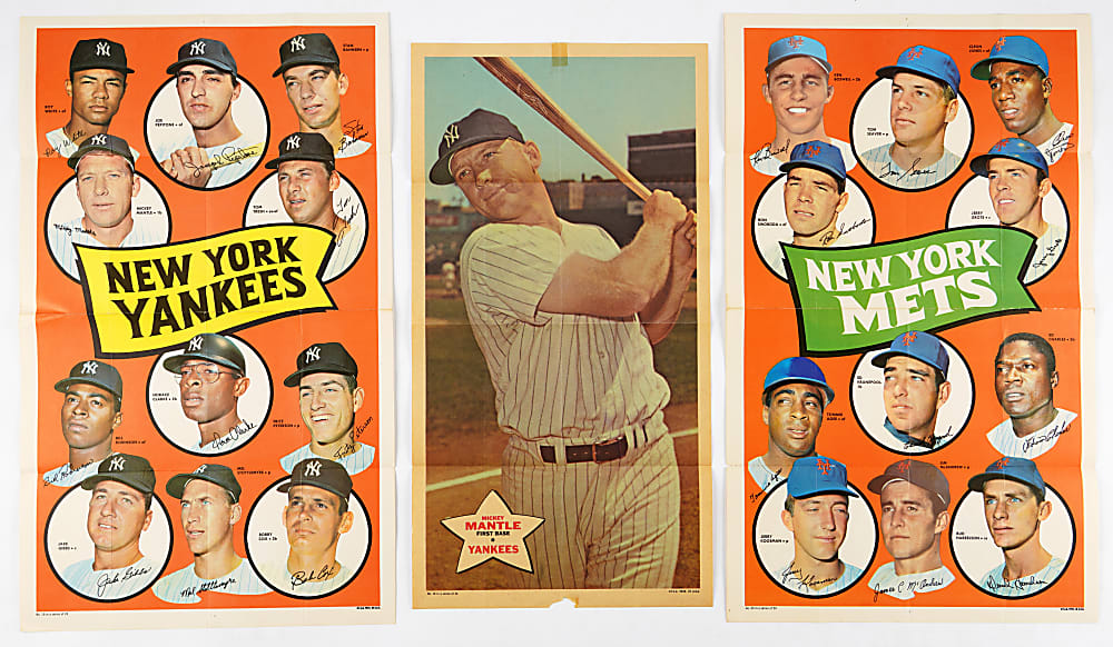 1968 Topps Poster & 1969 Topps Team Posters Collection - (15) Total with Mickey Mantle, Mets, Pirates & Yankees