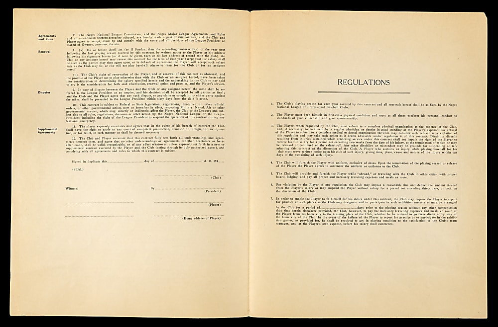 1940s Negro National League Uniform Player's Contract from the Richard Powell Collection