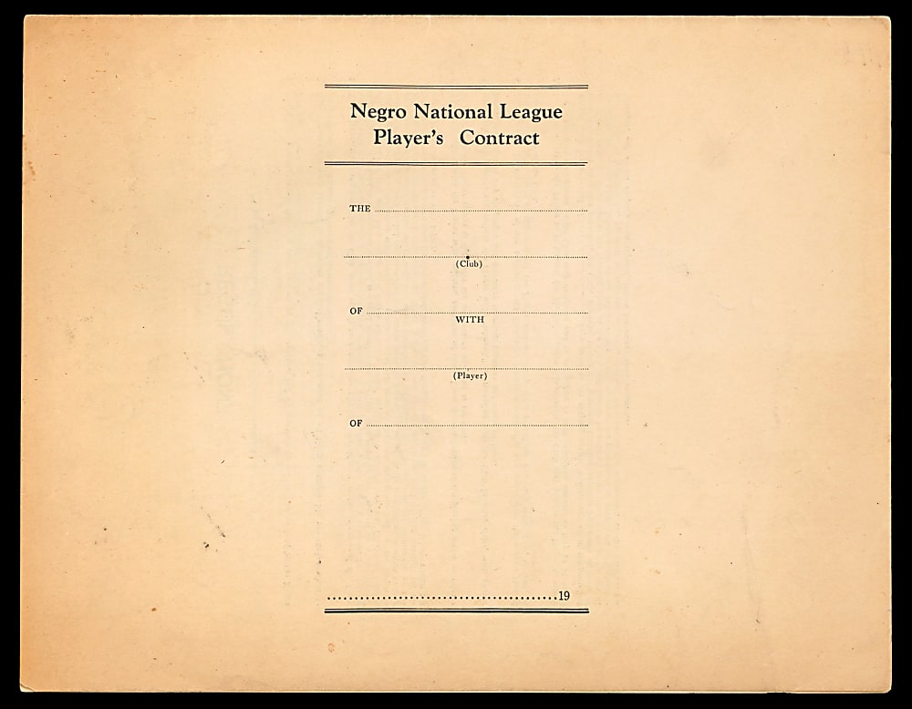 1940s Negro National League Uniform Player's Contract from the Richard Powell Collection