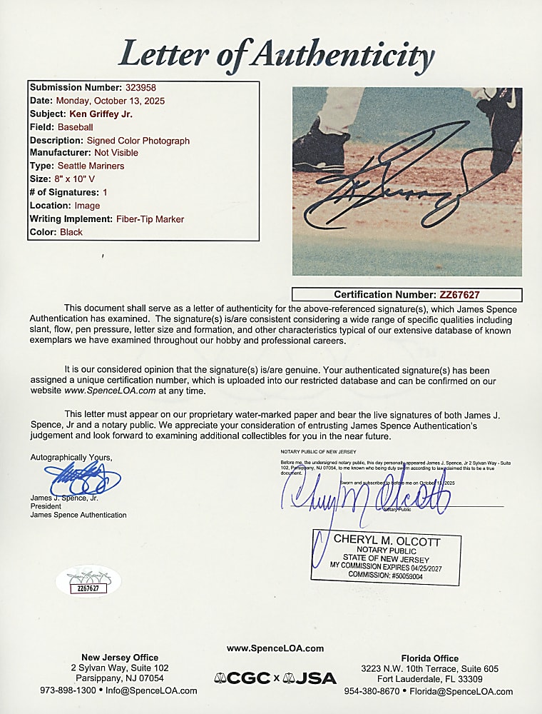 Ken Griffey Jr. Signed Pair with 8x10 Photo & Hat