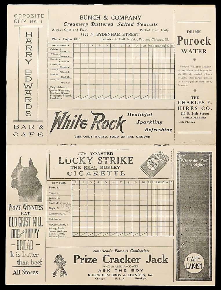 1919 Opening Day Philadelphia Phillies vs. New York Giants Scorecard