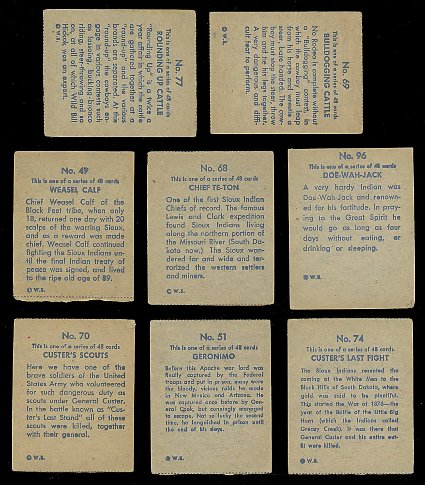 1930s R185 W.S. Corp Series of 48 Indians and Western Complete Set (48) Plus One Variation
