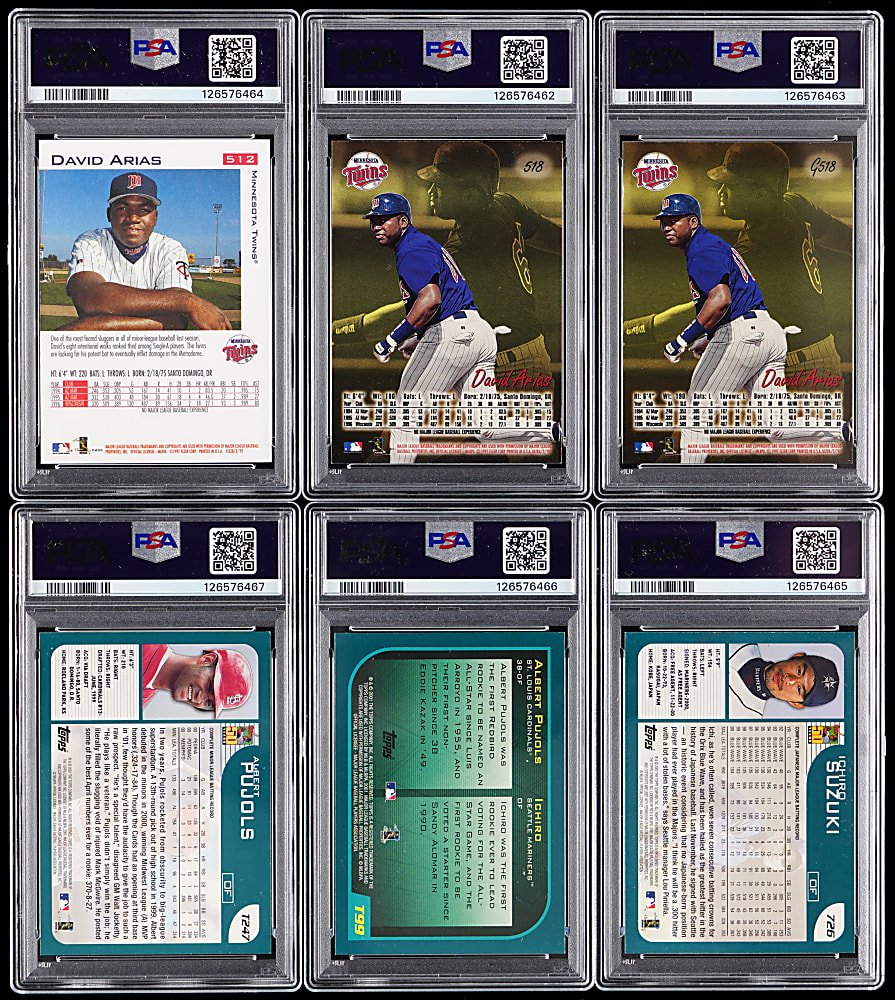 1997-2001 Current & Future Hall of Fame PSA Graded Rookie Collection (6) with Ichiro, Pujols & GEM MINT 10 Ortiz