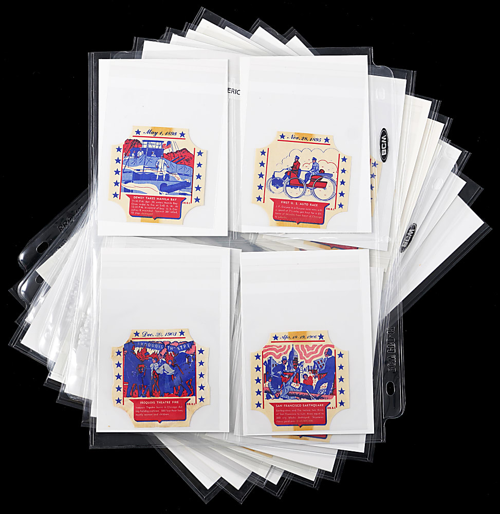 1950s H.B.I. Famous Events In American History Series 1 Bread Labels (47) with Lincoln, Lindberg & Titanic - Very Clean & Rare Issue!