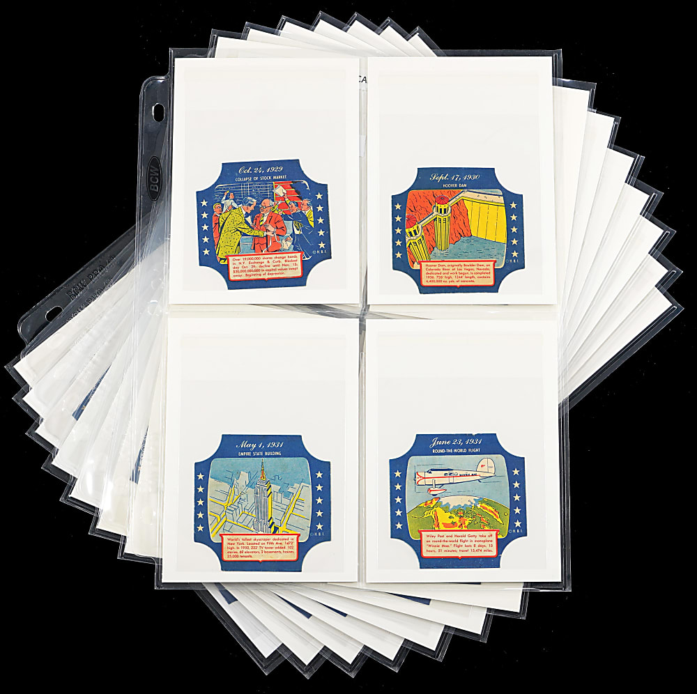 1950s H.B.I. Famous Events In American History Series 2 Bread Labels (63) with Amelia Earhart - Clean, Very Rare Issue