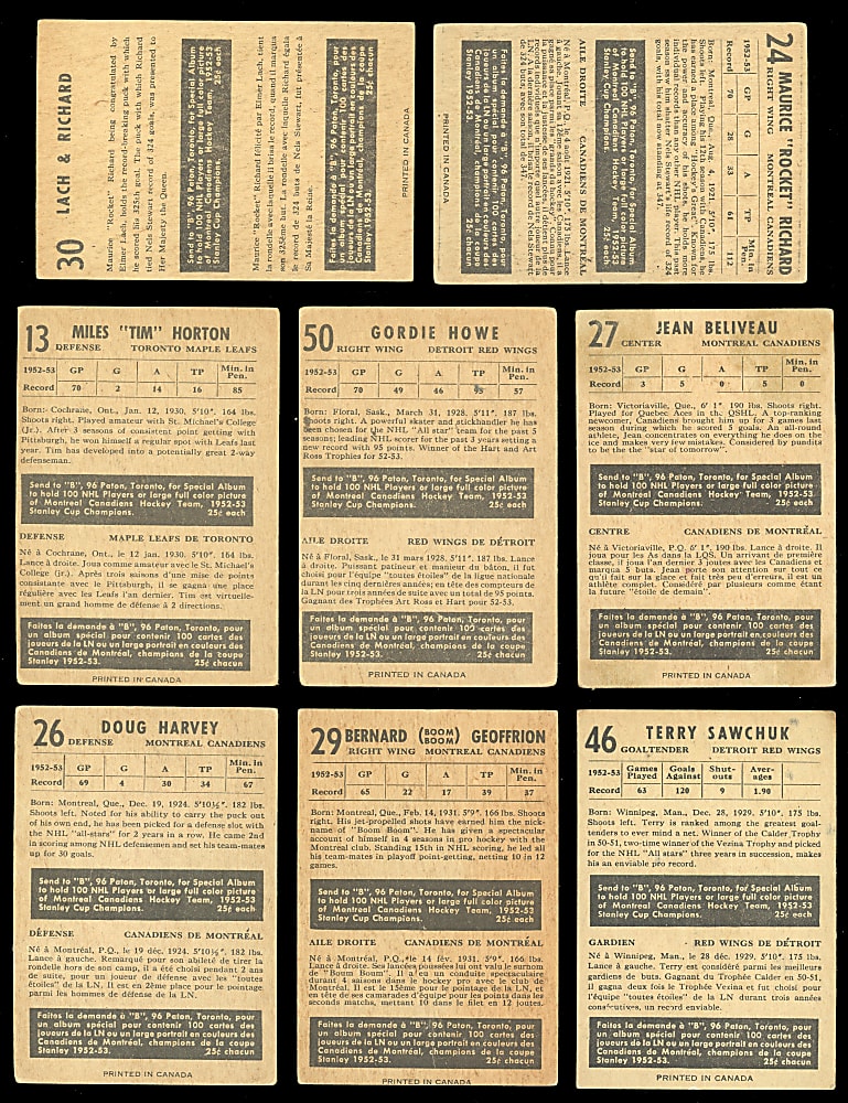 1953-1954 Parkhurst Hockey Complete Set (100)