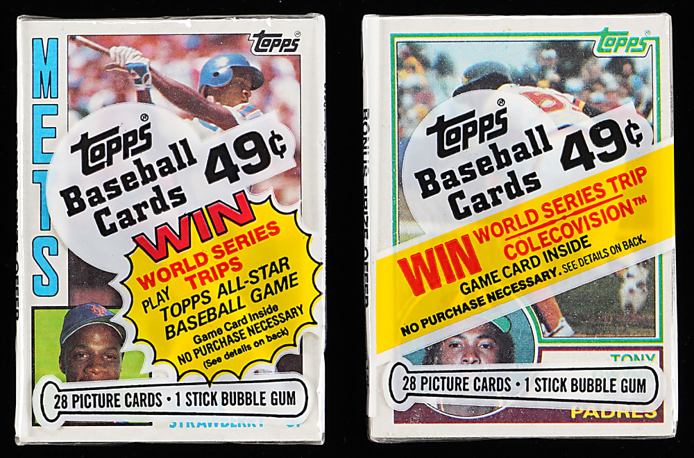 1983 & 1984 Topps Unopened Cello Pack Pair with #482 Tony Gwynn Rookie & #182 Darryl Strawberry Rookie