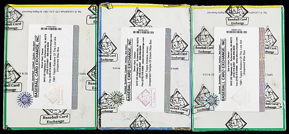 1981-1984 Topps Indiana Jones Unopened Wax Box Group (3) - All BBCE with Raiders of the Lost Ark & Temple of Doom