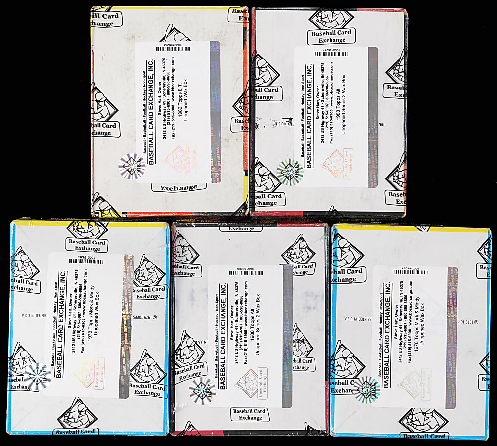 1978-1987 Topps Comedic Alien Unopened Wax Box Group (5) - All BBCE with Alf, E.T. & Mork & Mindy