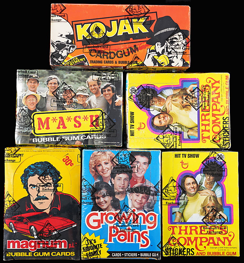 1975-1988 Popular Television Show Unopened Wax Box Collection (6) - All BBCE with (2) Three's Company & Kojak