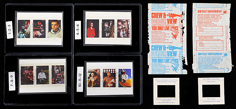 1967 Somportex Chew & Colour View James Bond You Only Live Twice Complete Slide Set (78) In Uncut Panels with (2) Wrappers & (2) Mounts - Tough Issue!