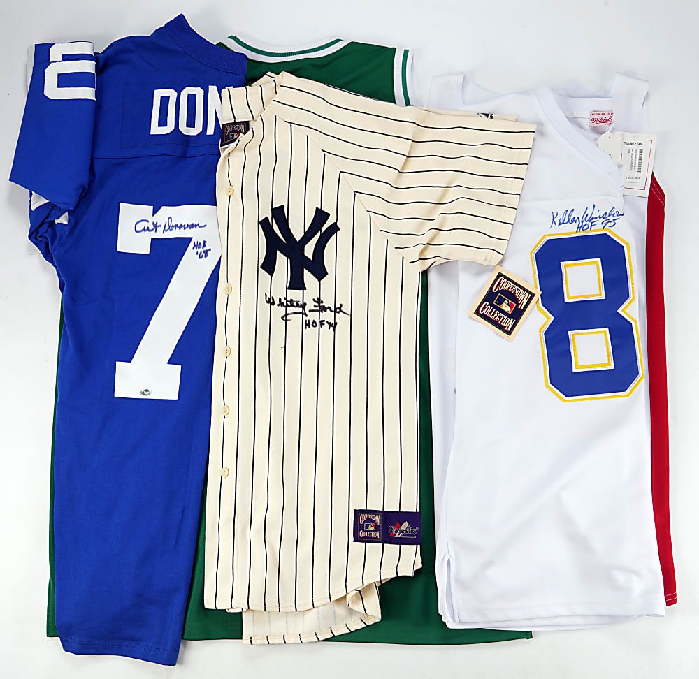 Signed Multi-Sport Mitchell & Ness Jersey Group (5) with Larry Bird & Dr. J