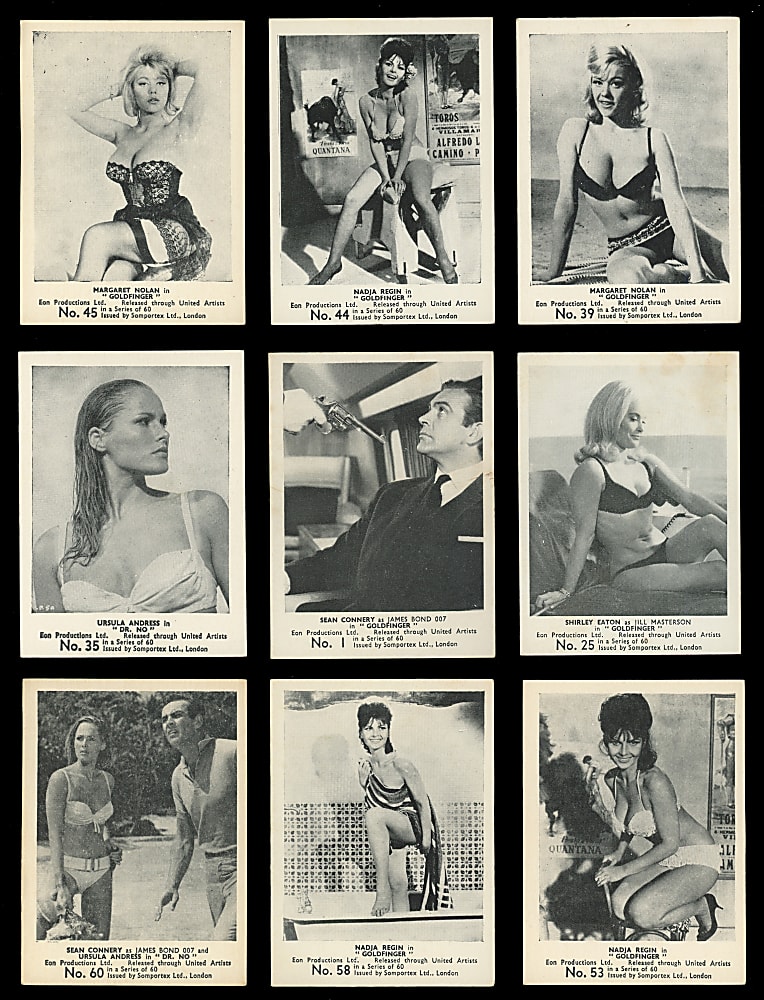 1966 Somportex James Bond 007 Dandy Film Scenes Complete Set (60) with Wrapper & Gum - Tough Risque Set!