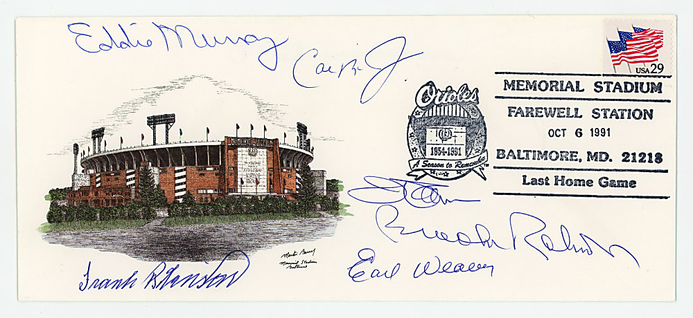 1991 Multi-Signed Memorial Stadium Farewell Envelope with All (6) Orioles Legends Park Hall of Famers