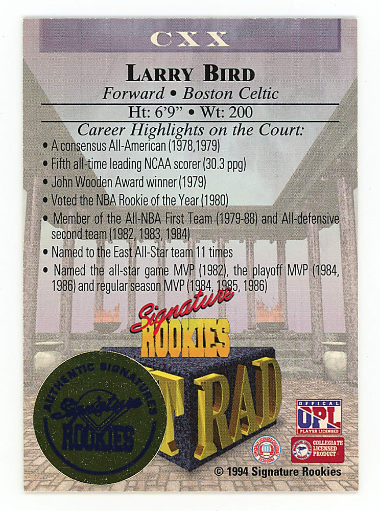 1994 Signature Rookies Larry Bird Signed & Numbered