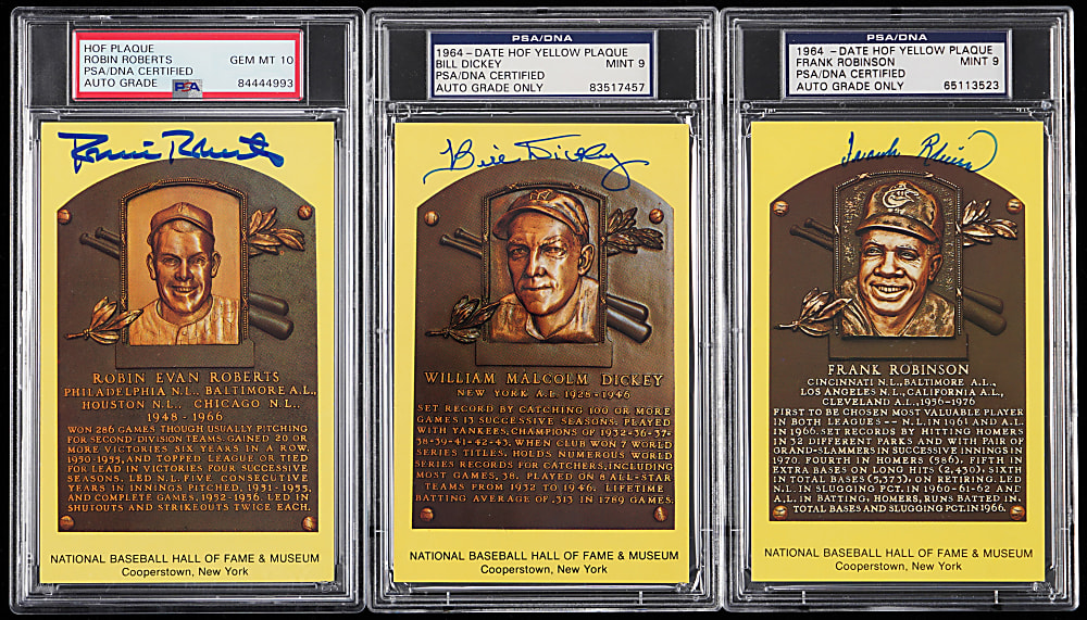 Signed Yellow Hall of Fame Plaque Postcards (7) - All PSA/DNA 8 to 10
