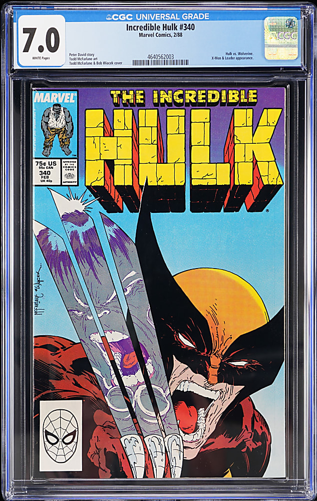 1988 Marvel The Incredible Hulk #340 Classic McFarlane Hulk Versus Wolverine Cover - CGC 7.0