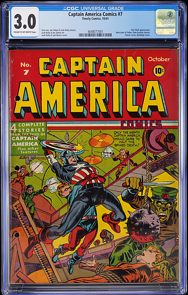 1941 Timely Comics Captain America Comics #7 Classic Bondage Cover, Red Skull Appearance - CGC 3.0