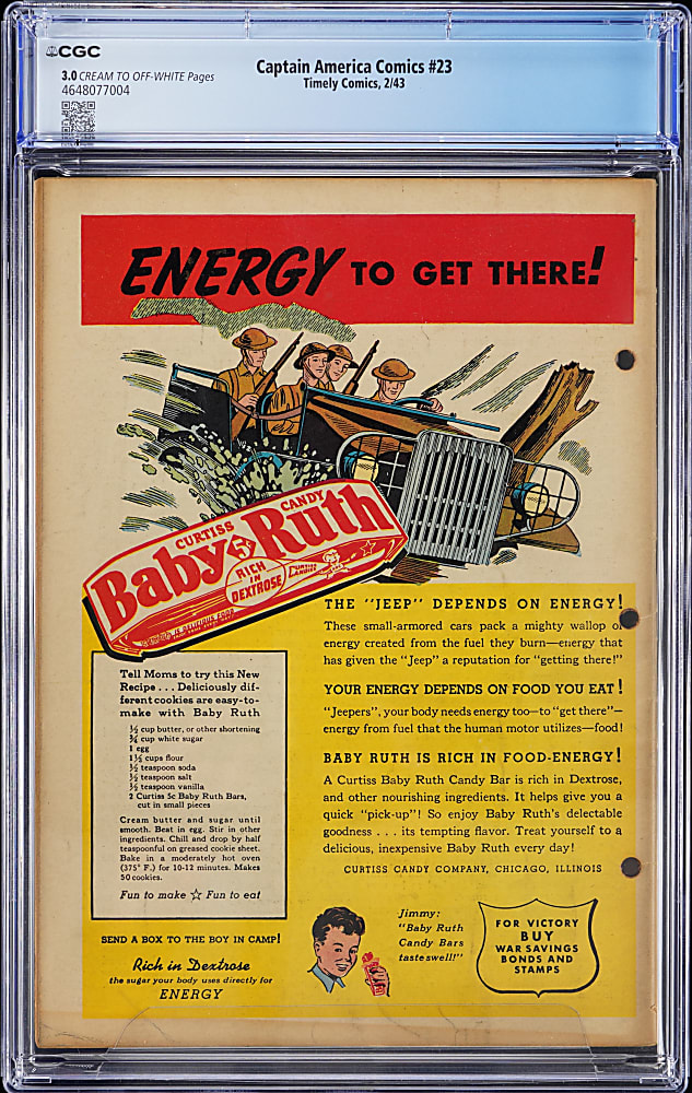 1943 Timely Comics Captain America Comics #23 - CGC 3.0