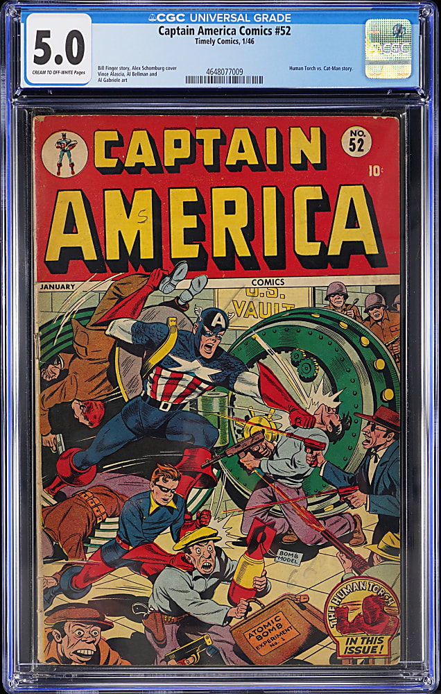 1946 Timely Comics Captain America Comics #52 with Atomic Bomb Heist - CGC 5.0