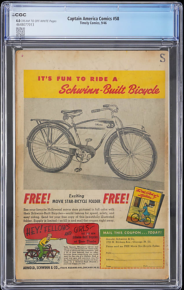 1946 Timely Comics Captain America Comics #58 - CGC 4.0