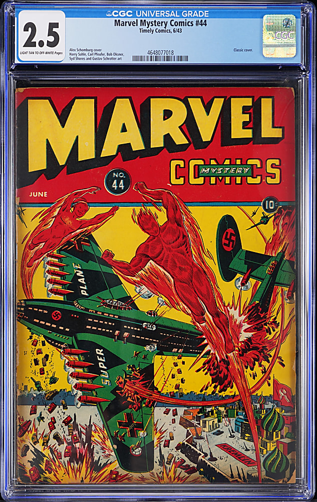 1943 Timely Comics Marvel Mystery Comics #44 Classic Torch & Toro Cover - CGC 2.5