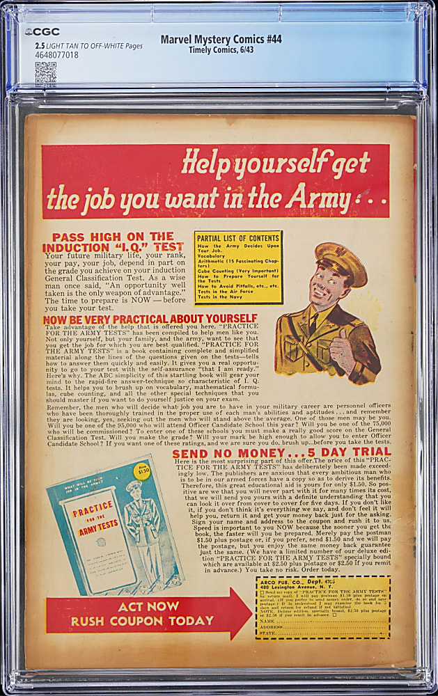 1943 Timely Comics Marvel Mystery Comics #44 Classic Torch & Toro Cover - CGC 2.5