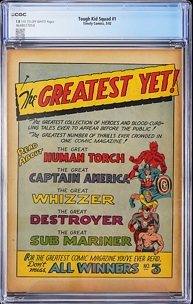 1942 Timely Comics Tough Kid Squad #1 First Appearance of Tough Kid Squad - CGC 1.8