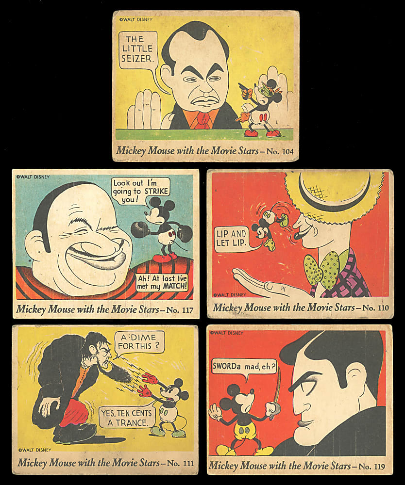 1935 R90 Gum Inc. Mickey Mouse with the Movie Stars Collection (5) - Extremely Difficult Issue