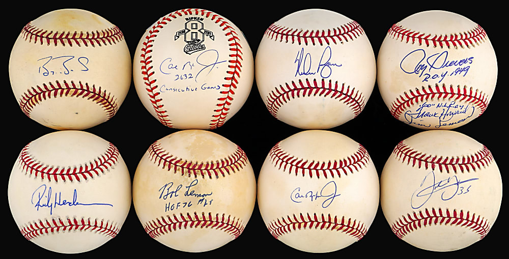Signed Hall of Fame & Star Baseball Group (8) with Bonds, Ryan, Ripken & Rookies of the Year