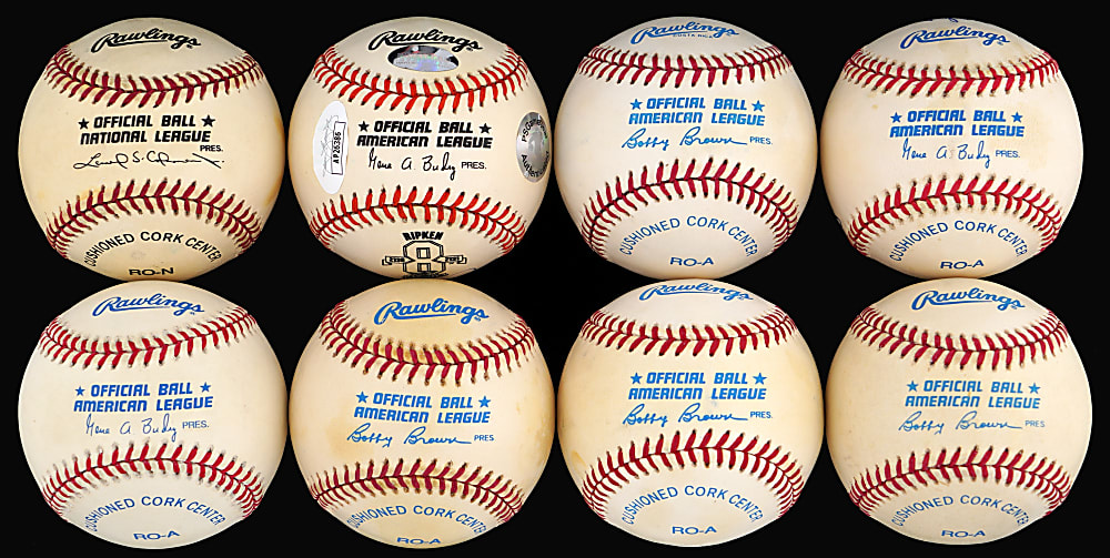 Signed Hall of Fame & Star Baseball Group (8) with Bonds, Ryan, Ripken & Rookies of the Year