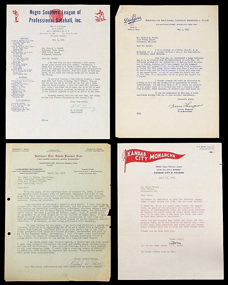 1950-1952 Negro League Executive Richard Powell Correspondence Collection (14) with Baltimore Elite Giants & Kansas City Monarchs