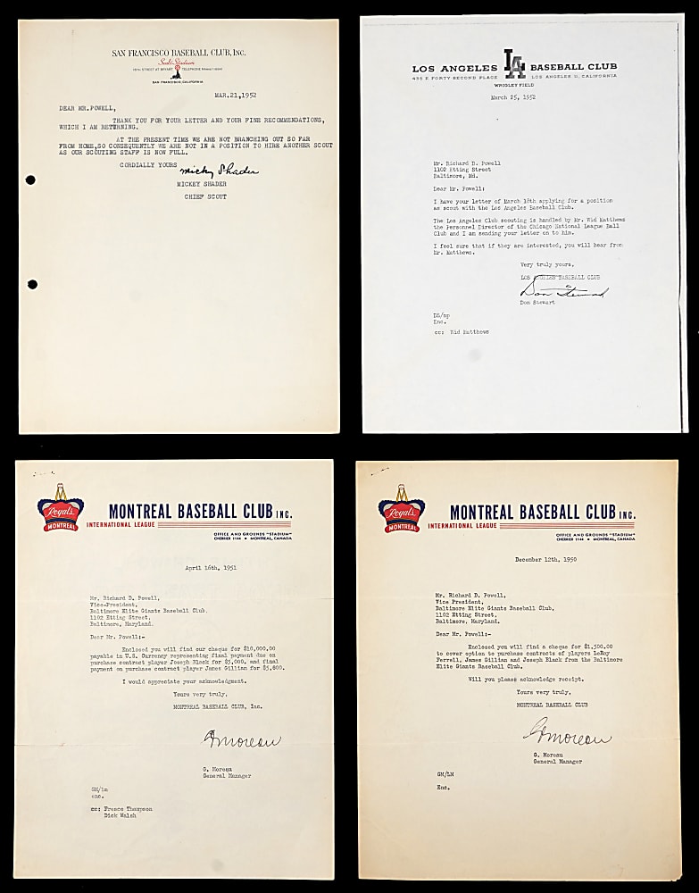 1950-1952 Negro League Executive Richard Powell Correspondence Collection (14) with Baltimore Elite Giants & Kansas City Monarchs