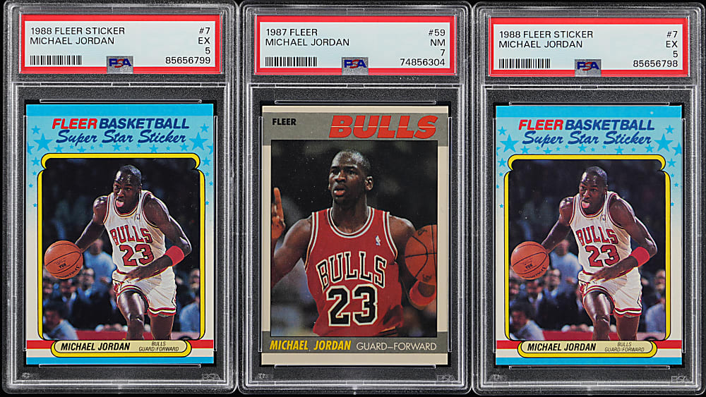 1987-1989 Fleer Basketball Michael Jordan PSA Graded Trio with 1987 Fleer #59 PSA NM 7