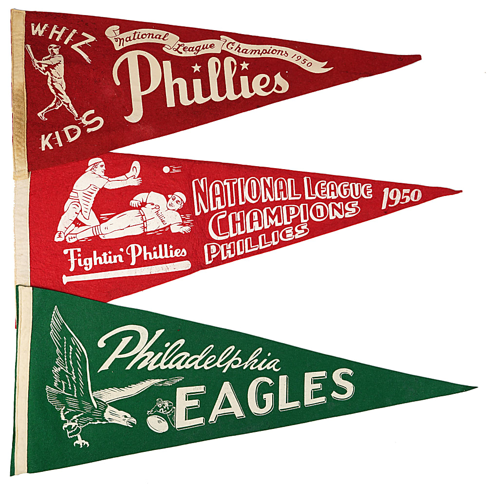1950s-1980s Philadelphia Phillies & Eagles Pennant Collection (10) with Several Tougher Examples