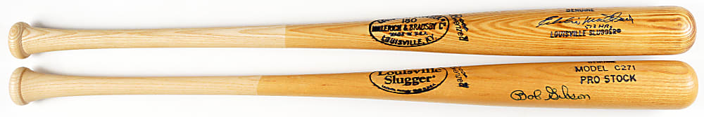 Eddie Mathews & Bob Gibson Single-Signed Bat Pair