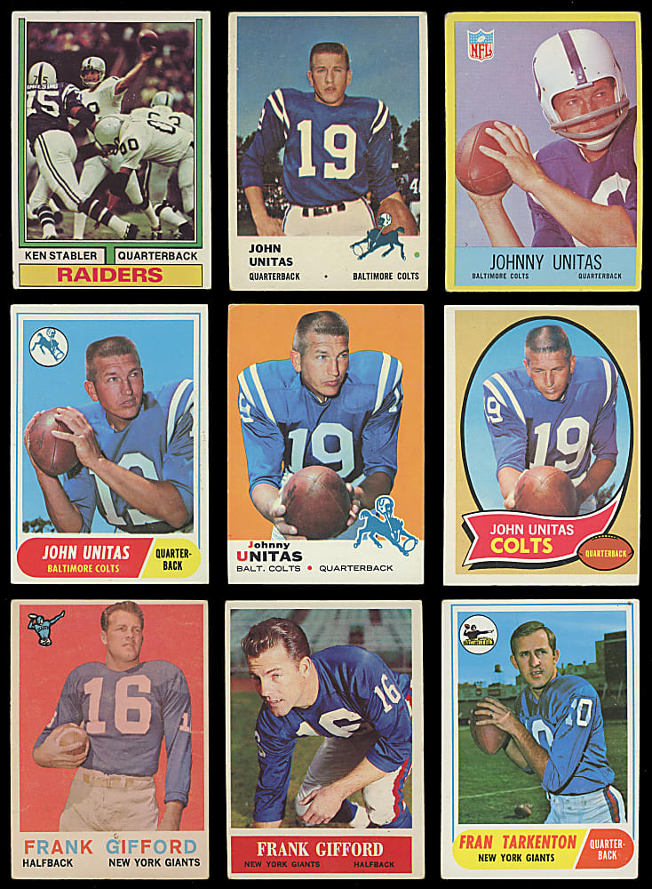 1950-1979 Multi-Sport Hall of Fame & Star Singles Collection (250+) - Loaded with (13) Unitas, (7) Namath, J. Brown & Hall of Fame Rookies