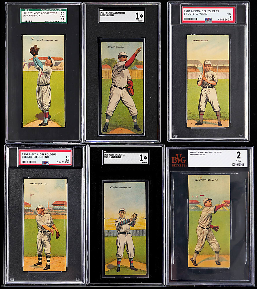 1911 T201 Mecca Double Folders Graded Group (6) with (3) Hall of Famers