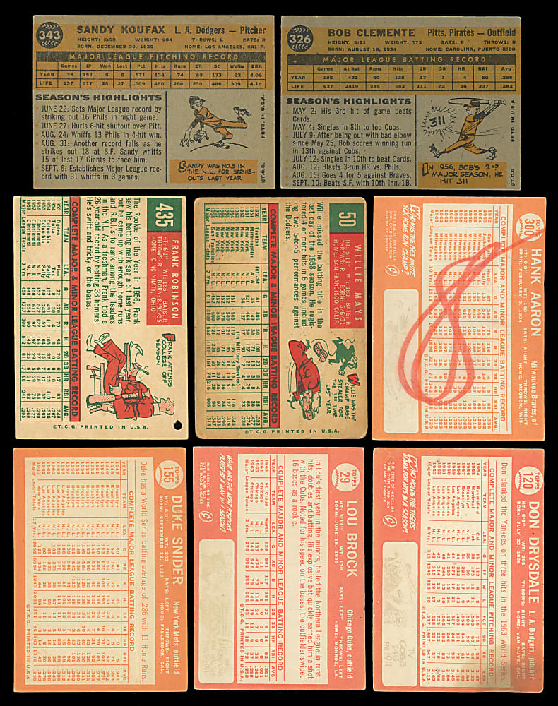 1959-1964 Topps Hall of Fame Collection (15) with Aaron, Clemente, Koufax & Mays